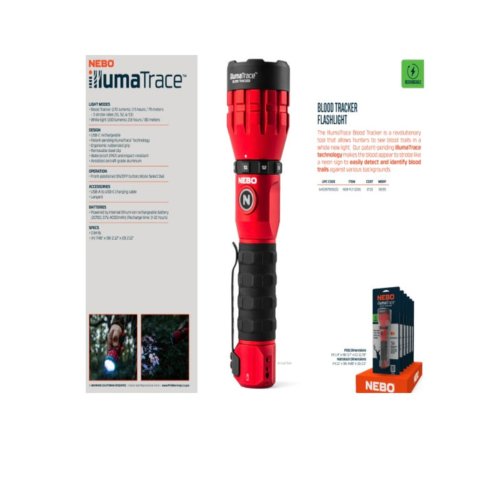 NEBO Illumatrace Blood Tracker Rechargeable Flashlight