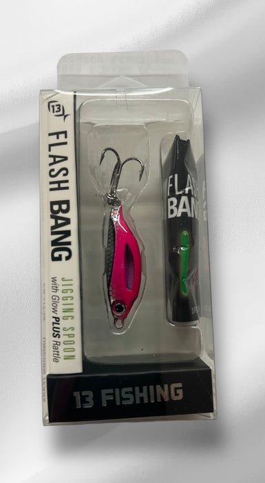 13 Fishing FB-UT38 Flash Bang, Jigging Rattle Spoon with Glow Stick