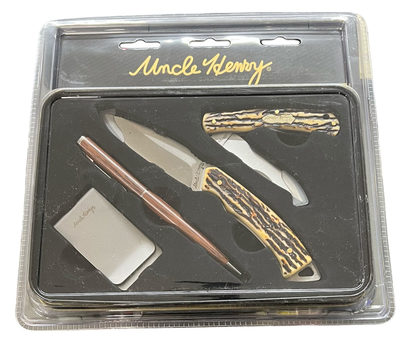 Uncle Henry 1200442 Fixed and Folder Knife Combo w/ Money Clip and Pen